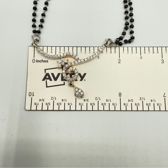 Dainty Necklace with Black Beaded Chain and CZ studded Asymmetrical Pendant - Picture 13 of 13